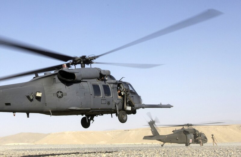 Military helicopters in desert