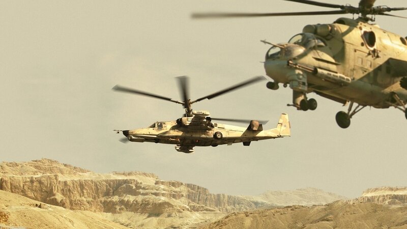 Military helicopters in desert