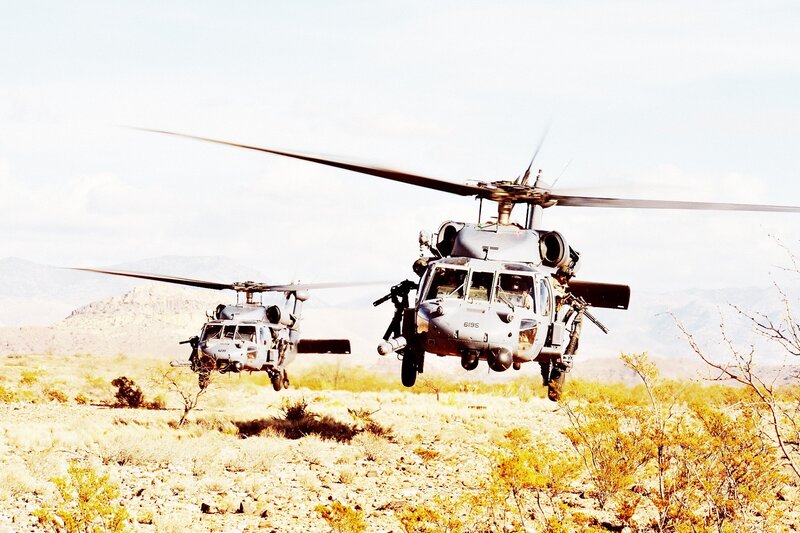 Military helicopters in desert