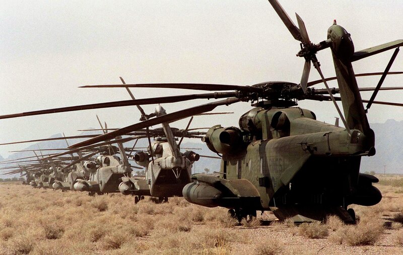 Military helicopters in desert