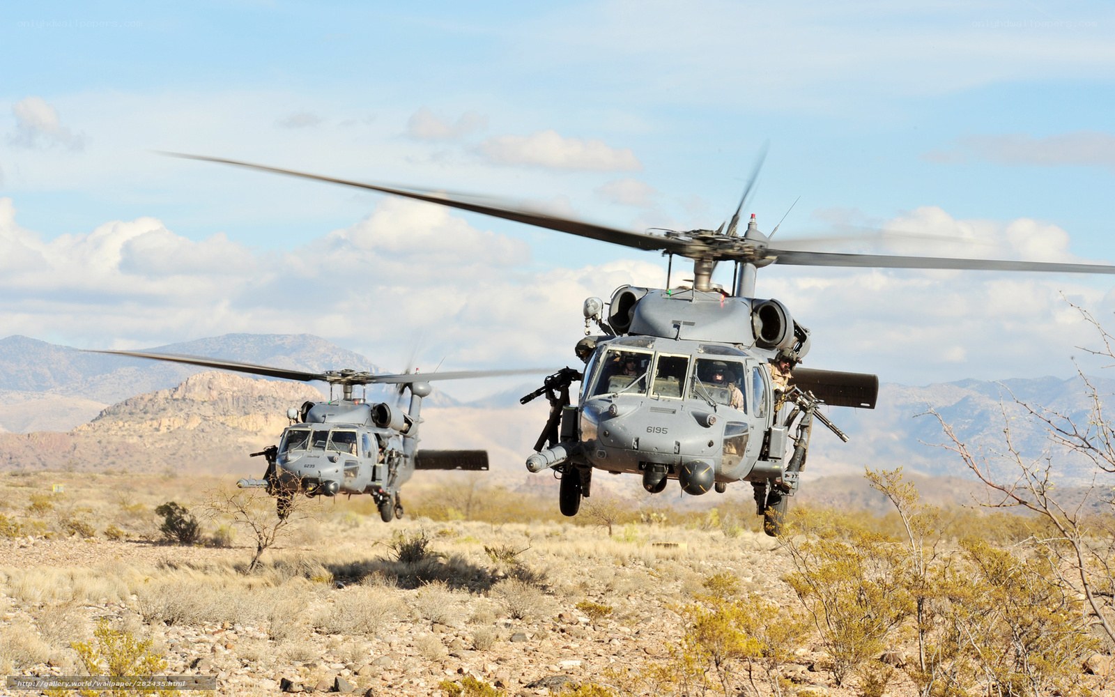 Military helicopters in desert