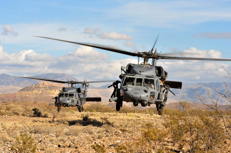 Military helicopters in desert