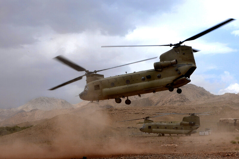Military helicopters in desert