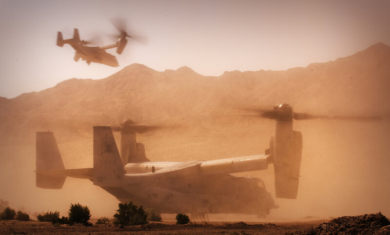 Military Helicopters in Desert — Brown