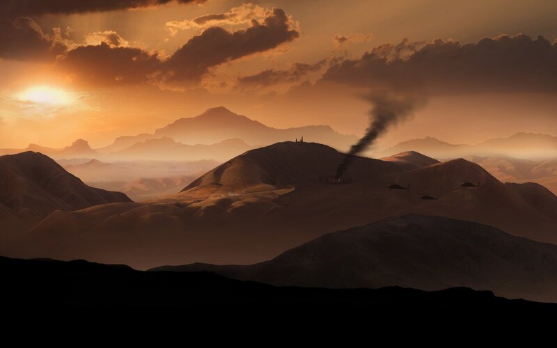 Military Helicopters in Desert — Orange