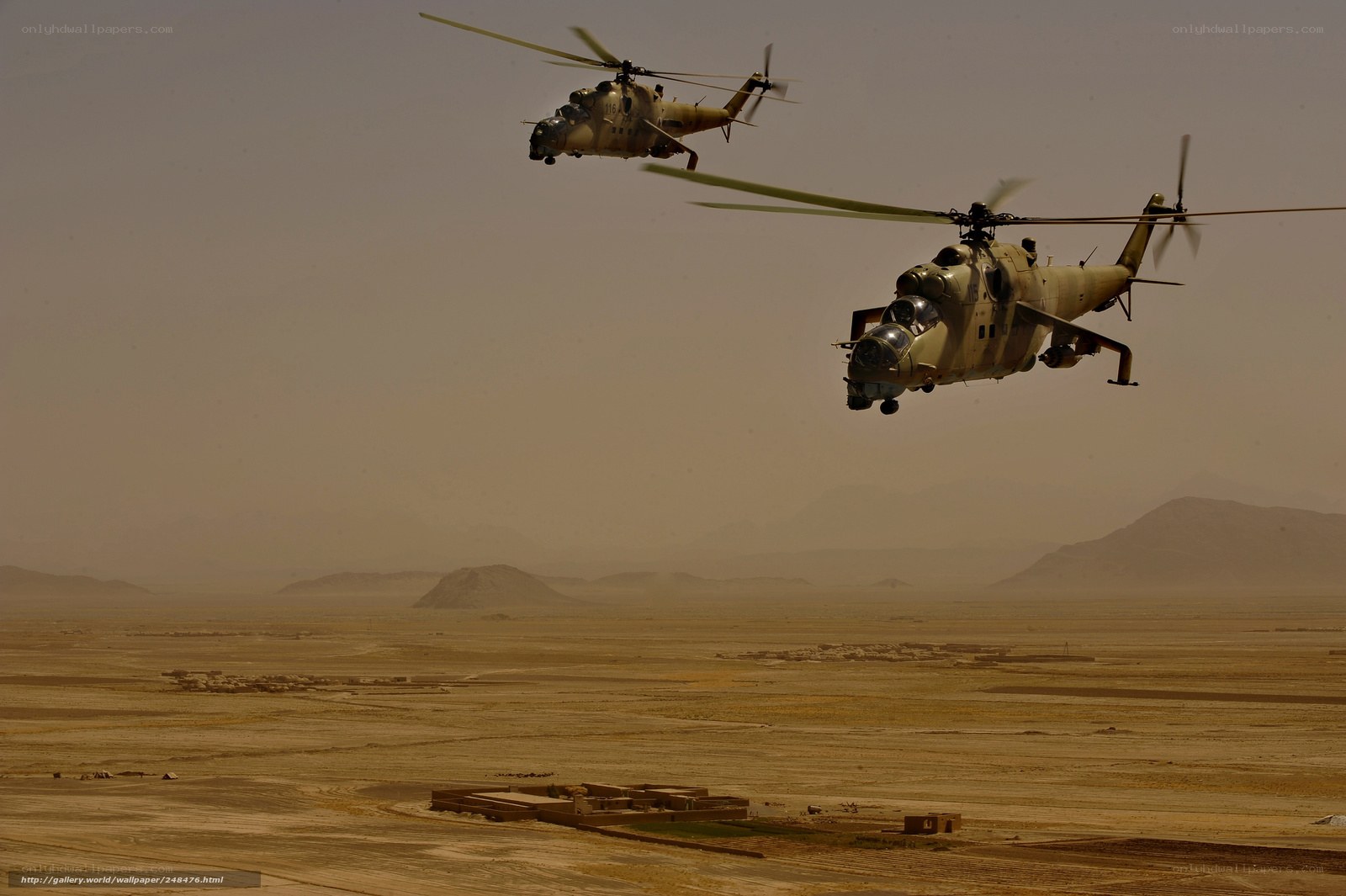 Military helicopters in desert
