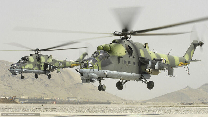 Military helicopters in flight