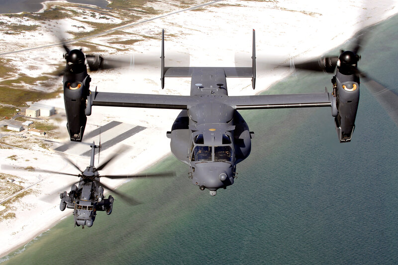 Military helicopters in flight