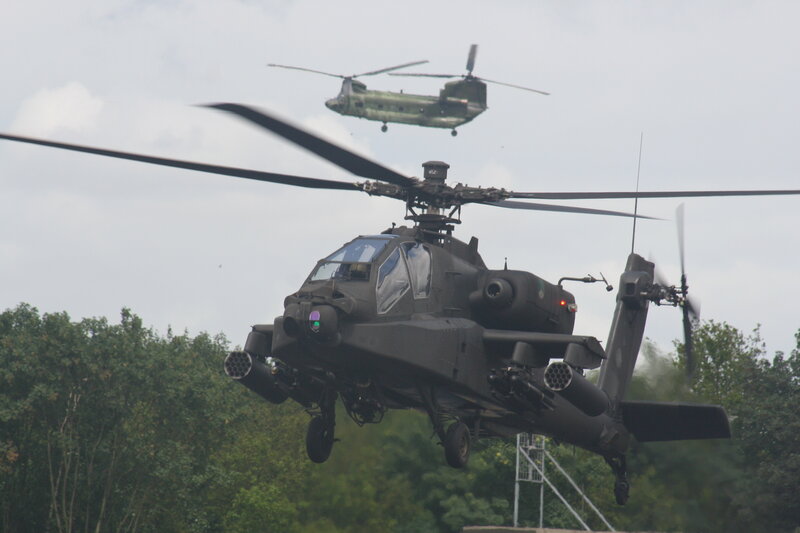 Military helicopters in flight