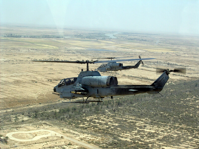 Military helicopters in flight