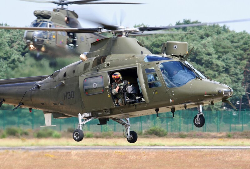 Military helicopters in flight