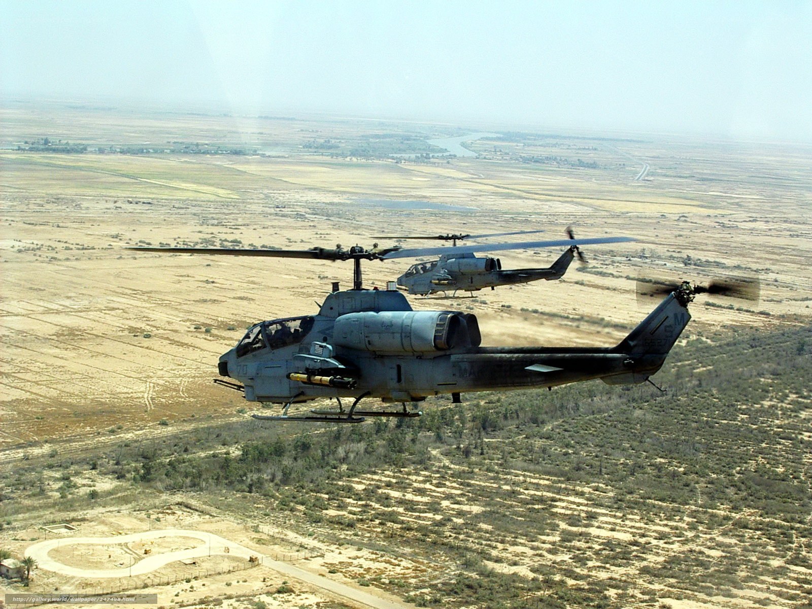 Military helicopters in flight
