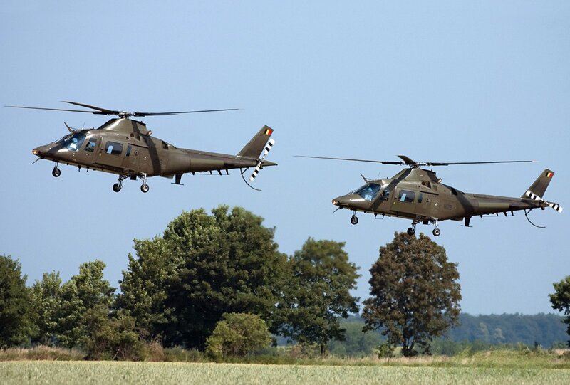 Military helicopters in flight