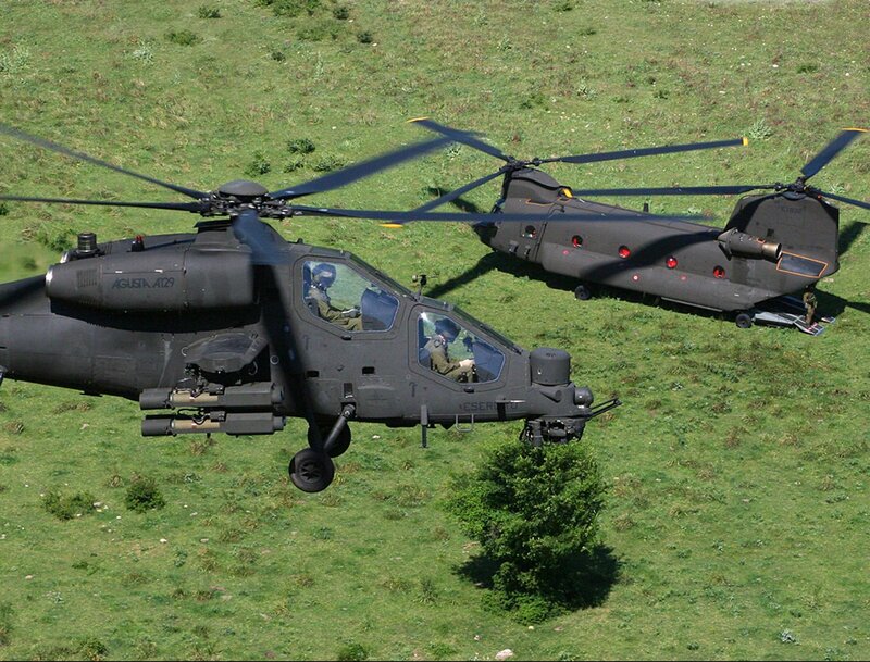 Military helicopters in flight