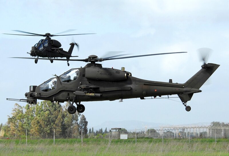 Military helicopters in flight