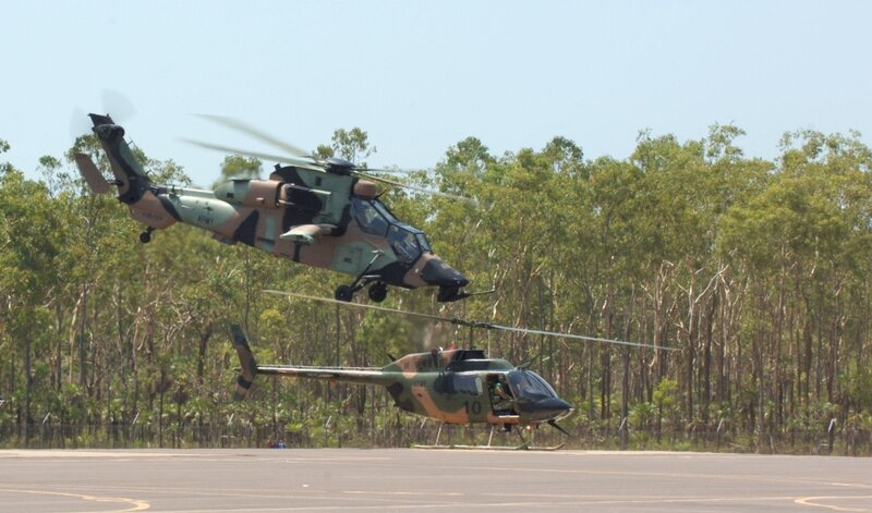 Military helicopters in flight