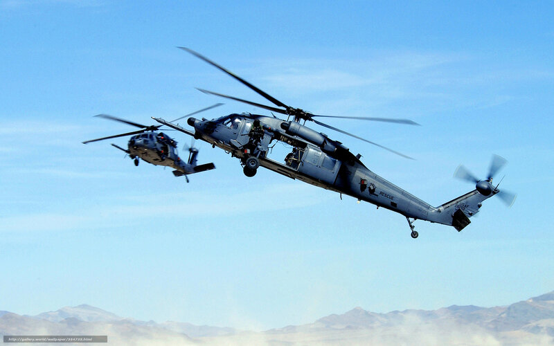 Military Helicopters in Flight — Blue, Dramatic