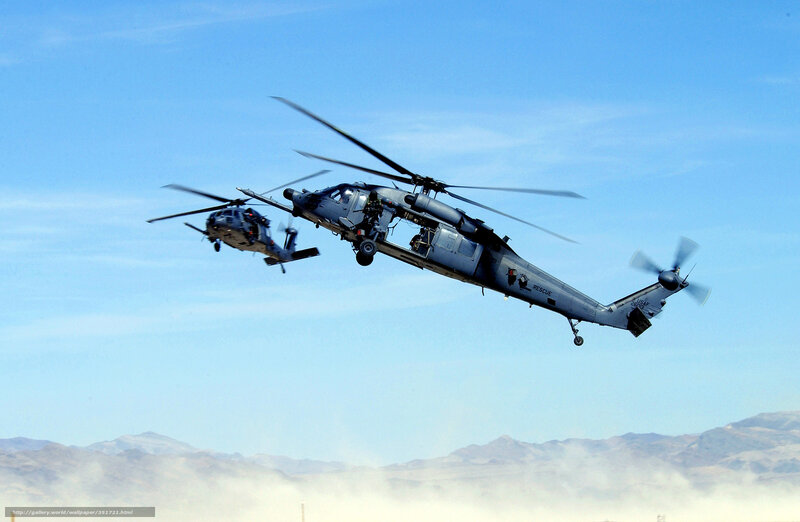 Military Helicopters in Flight — Blue