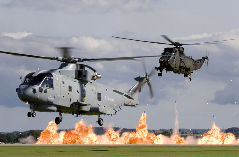 Military Helicopters in Flight — Gray
