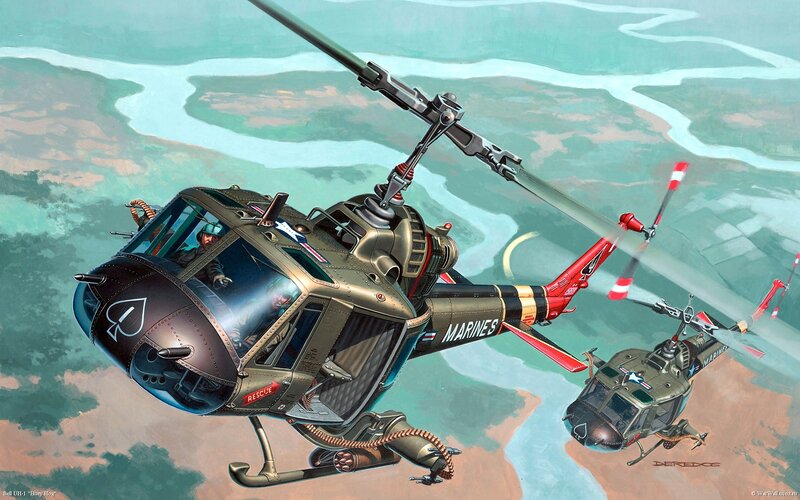 Military Helicopters in Flight — Green, Dramatic, Afternoon