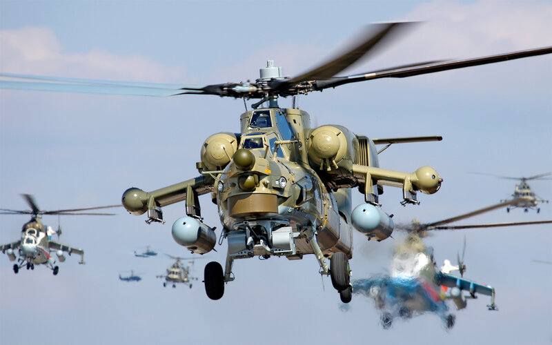 Military Helicopters in Flight — Green, Dynamic, Afternoon