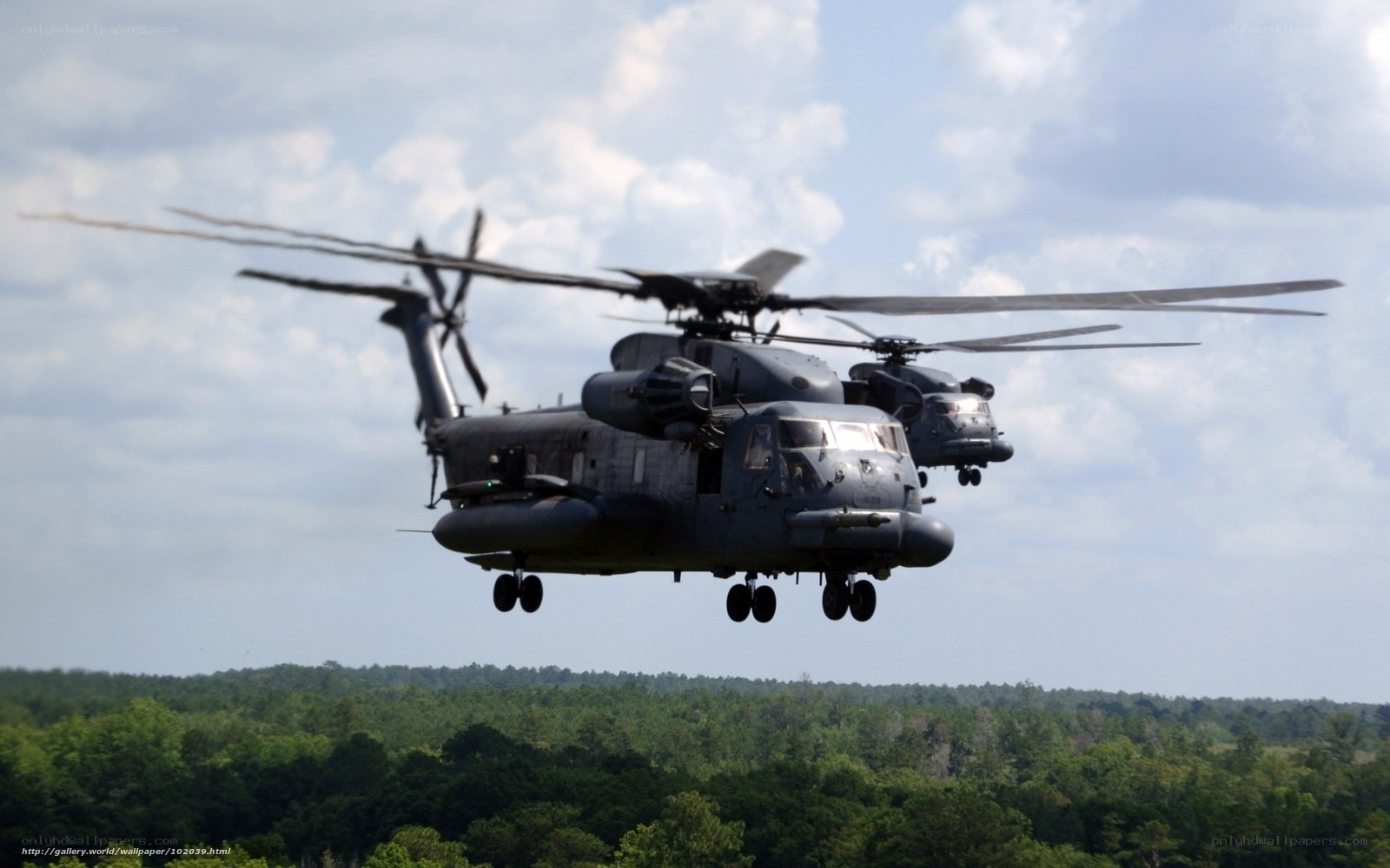 Military helicopters in flight
