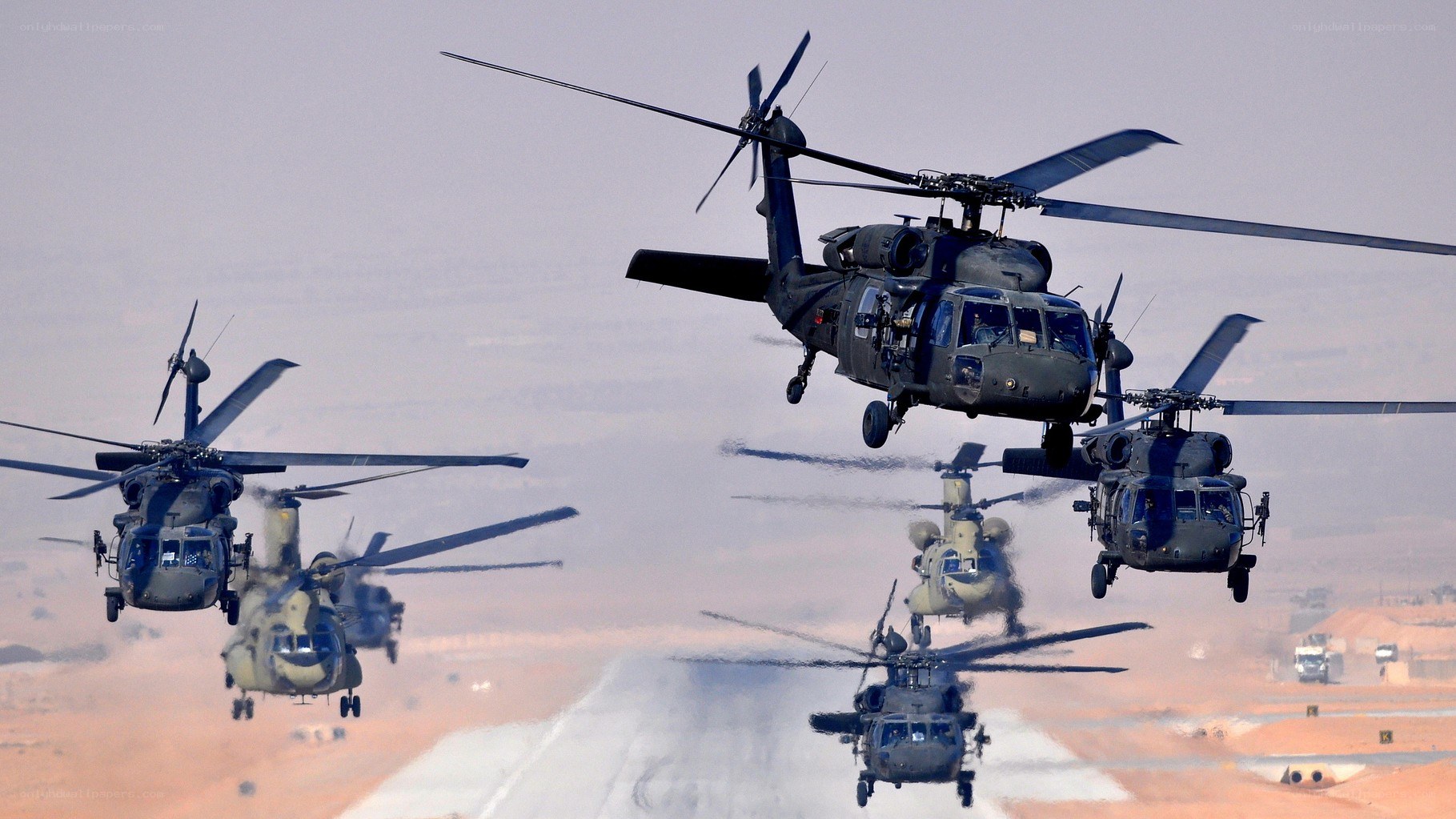 Military helicopters in formation