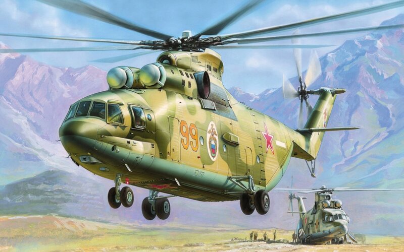 Military helicopters in mountainous terrain