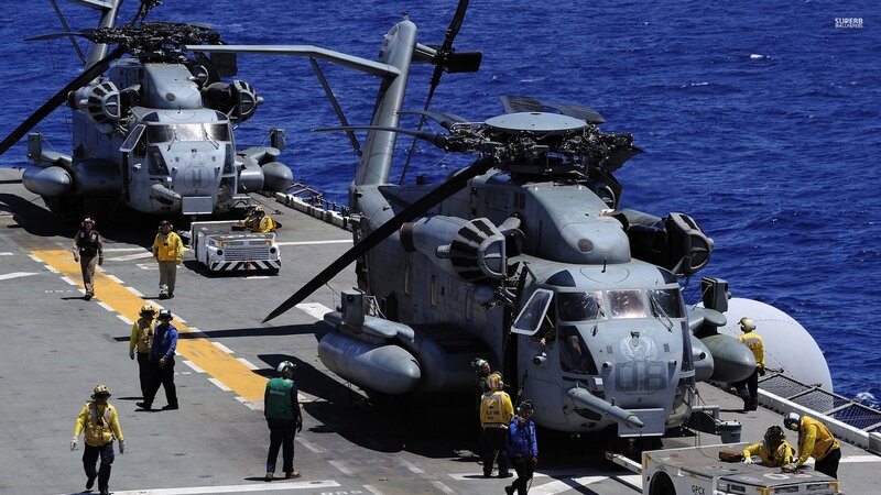 Military Helicopters on Deck — Gray
