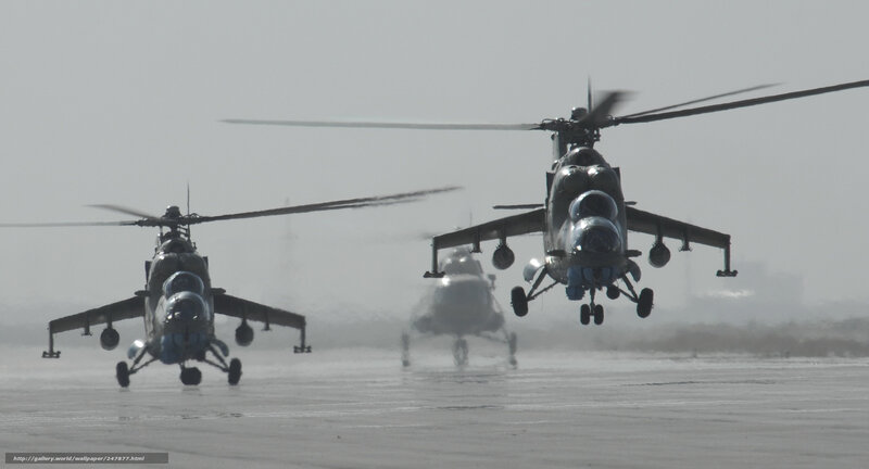 Military Helicopters on Tarmac — Gray, Dramatic, Photograph