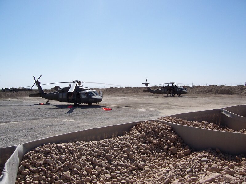Military Helicopters on Tarmac — Gray