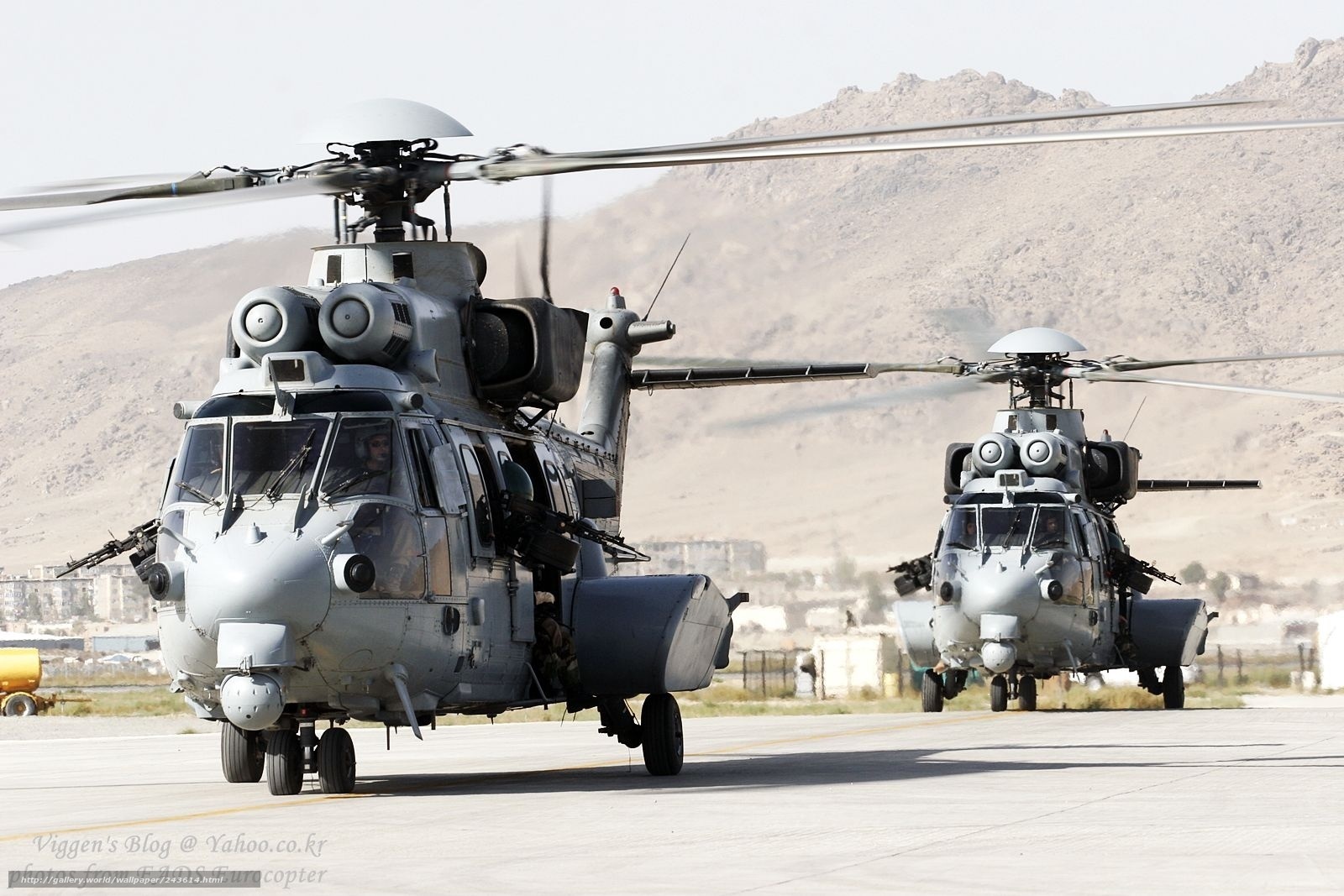 Military helicopters on tarmac