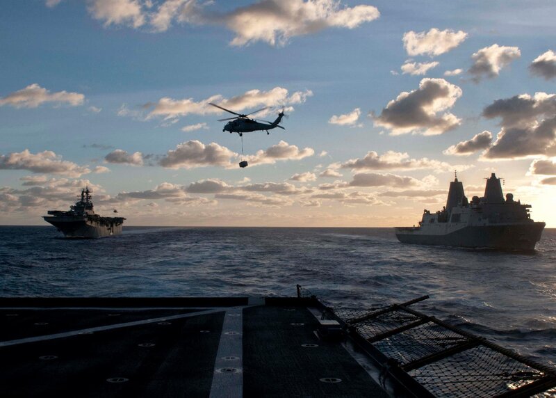 Military Helicopters over Ships