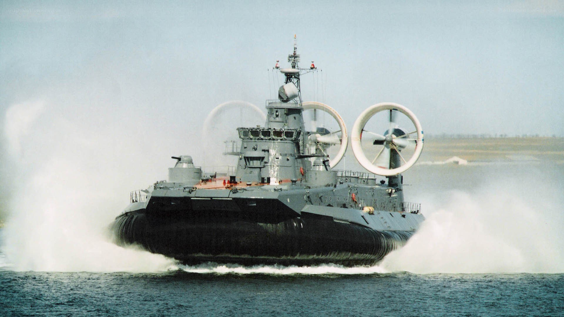 Military hovercraft in action