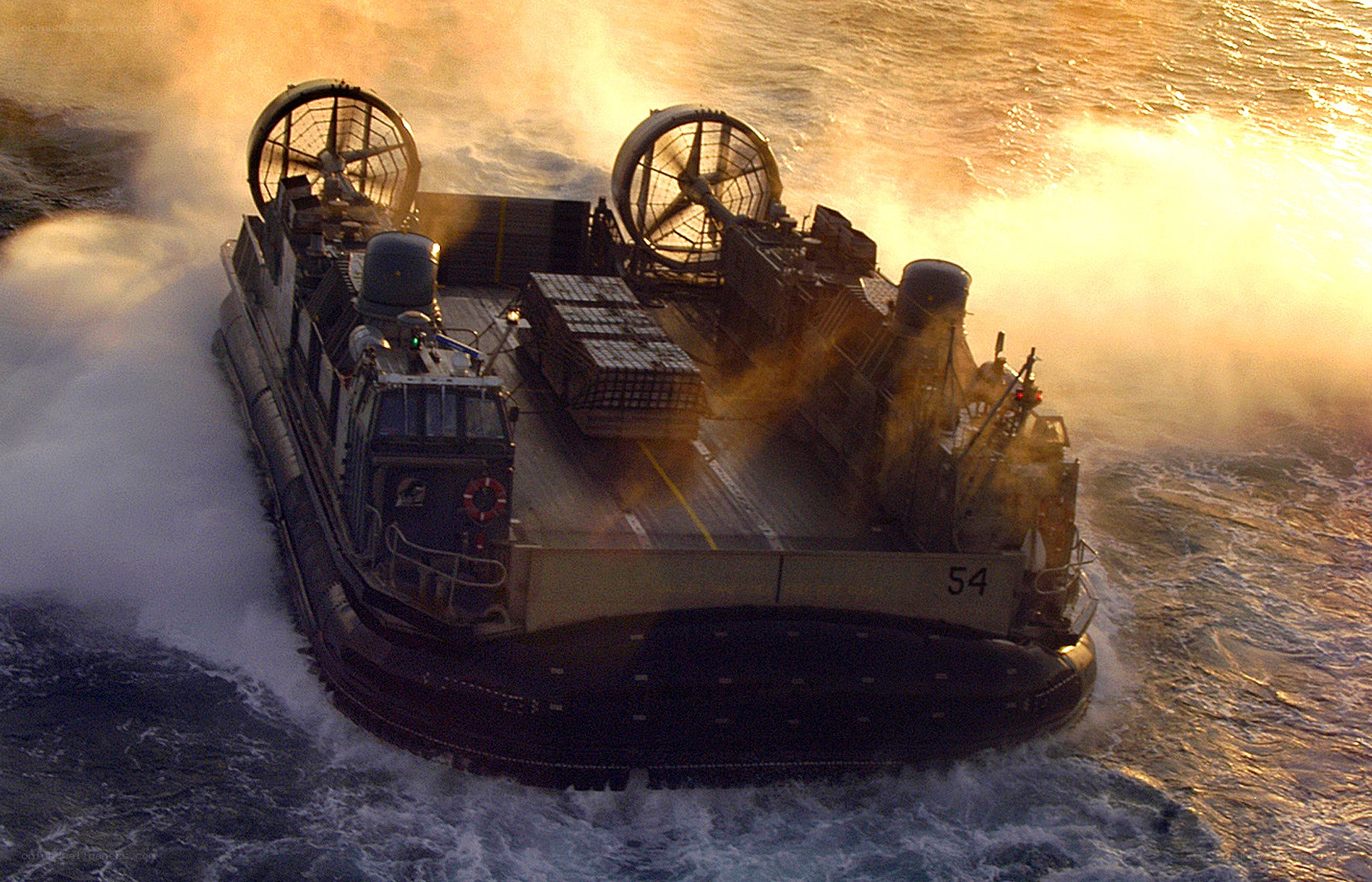 Military hovercraft in action