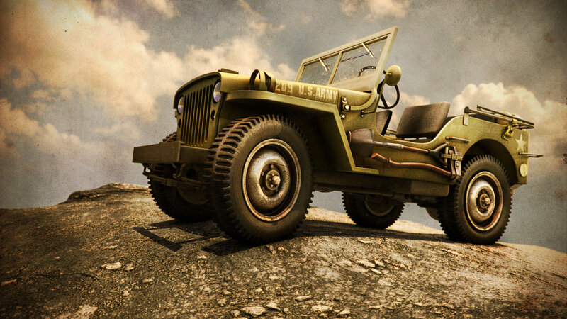 Military Jeep on Rock