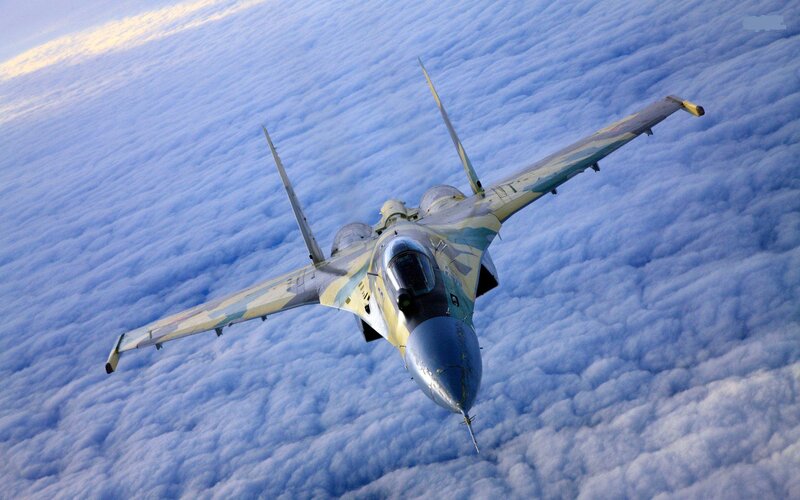 Military Jet Flying — Blue