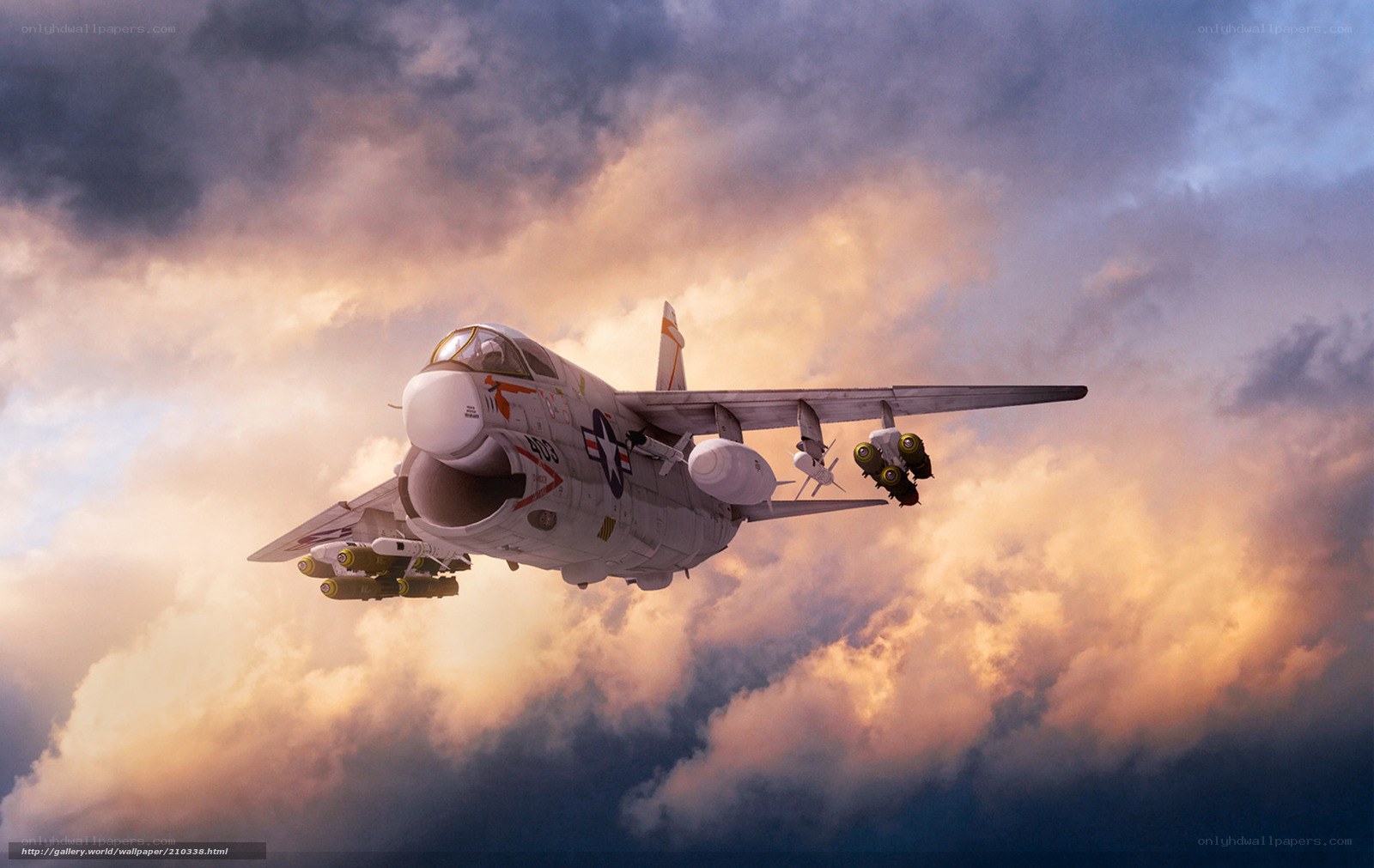 military jet in cloudy sky
