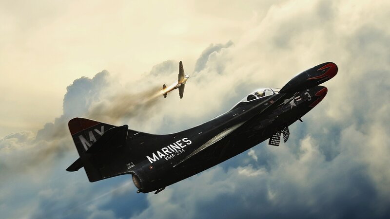 Military Jet in Flight — Black, Dramatic, Afternoon