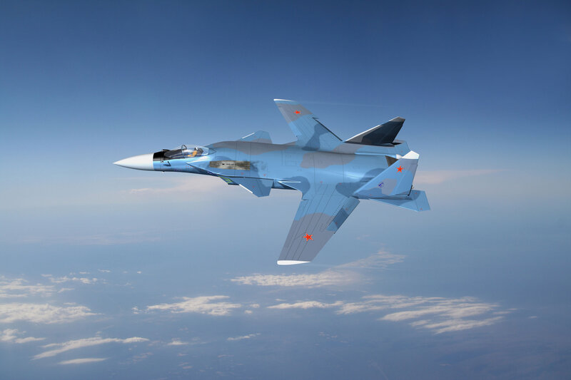 Military Jet in Flight — Blue, Calm