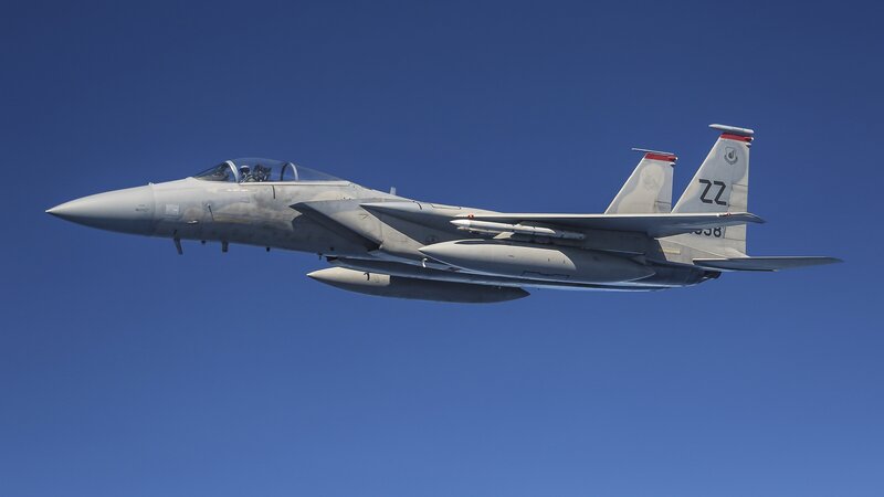 Military Jet in Flight — Blue, Clear, Afternoon, Photograph, Fighter Jet