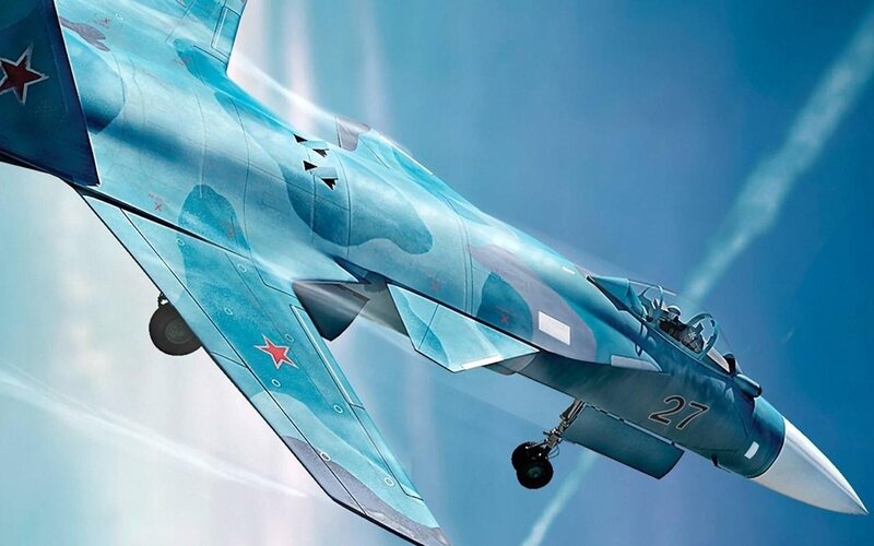 Military Jet in Flight — Blue, Dramatic