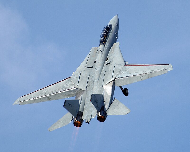 Military Jet in Flight — Blue, Dynamic, Afternoon, Photograph, Aircraft, Sky, Engine Exhaust