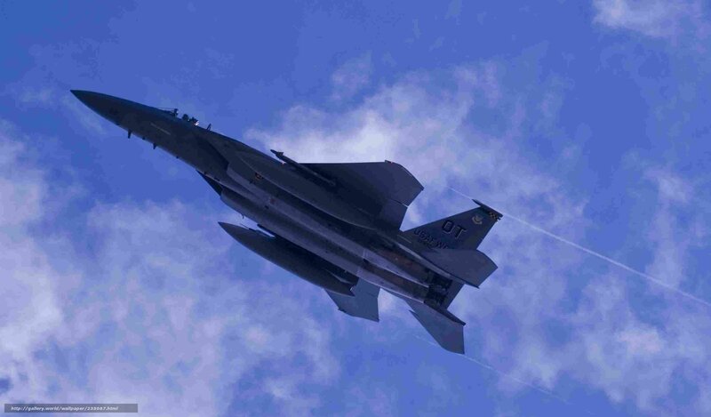 Military Jet in Flight — Blue, Dynamic, Afternoon, Photograph, Clouds