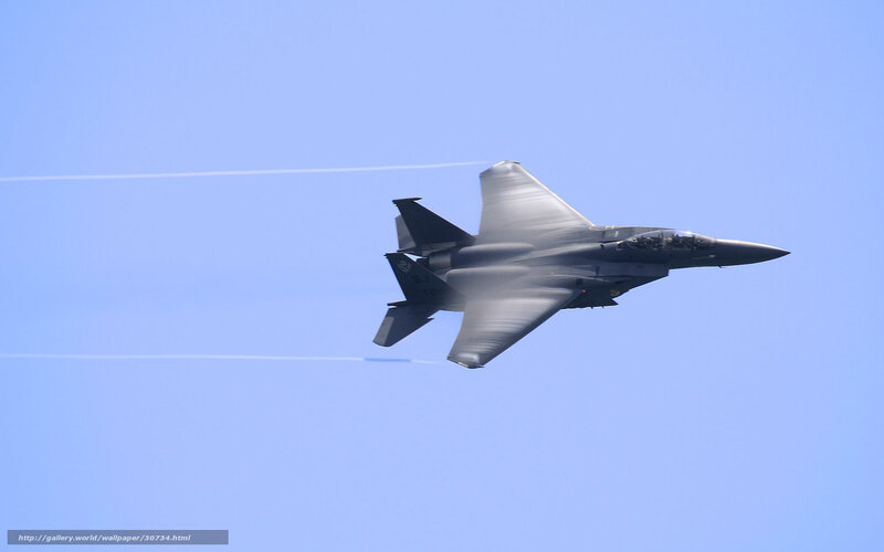 Military Jet in Flight — Blue, Dynamic, Afternoon, Photograph, Sky, Contrail