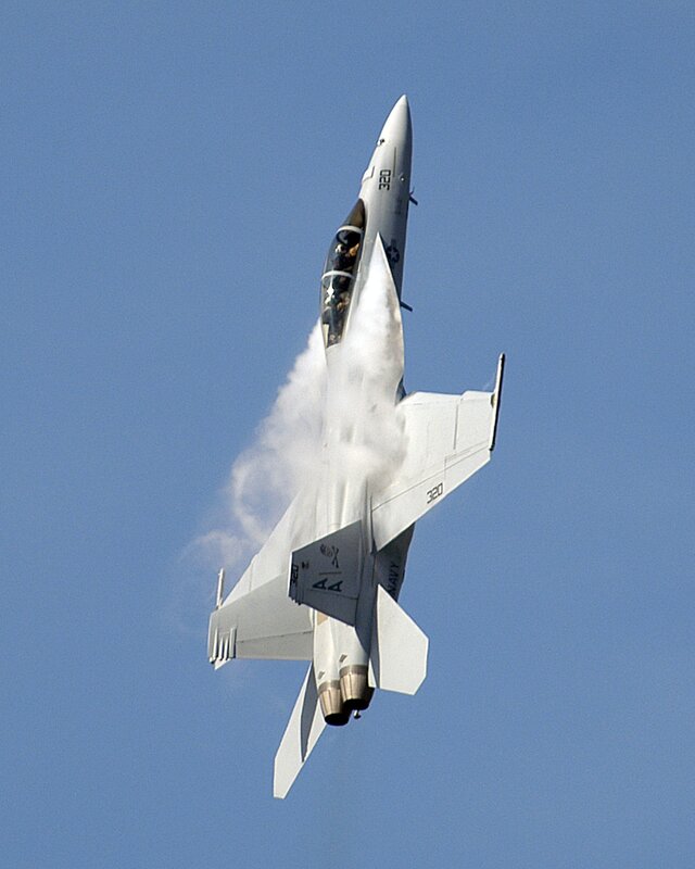Military Jet in Flight — Blue, Dynamic, Afternoon, Photograph, Smoke, Sky, Pilot