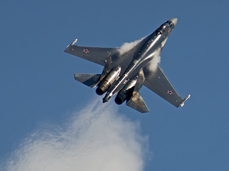 Military Jet in Flight — Blue, Dynamic, Afternoon, Photograph, Smoke, Sky