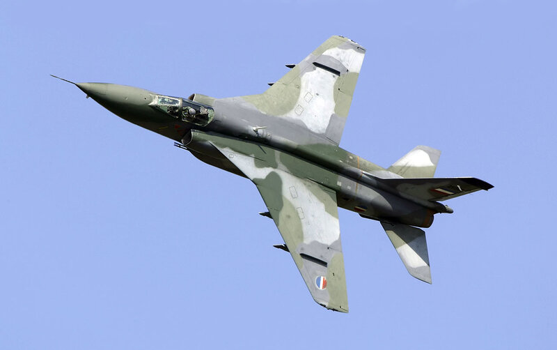Military Jet in Flight — Blue, Dynamic