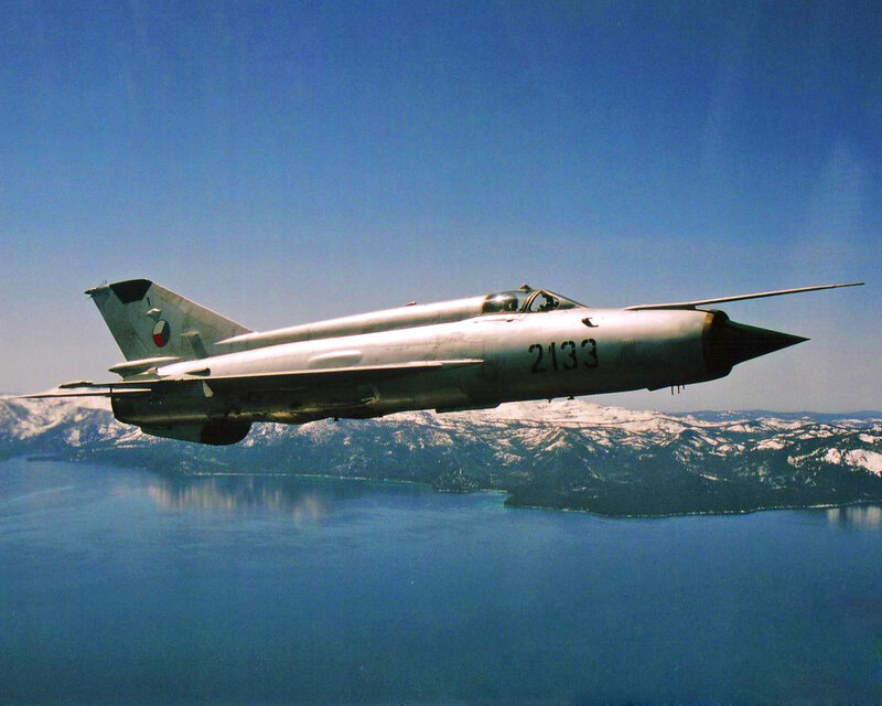Military Jet in Flight — Blue, Serene, Afternoon, Photograph, Mountains