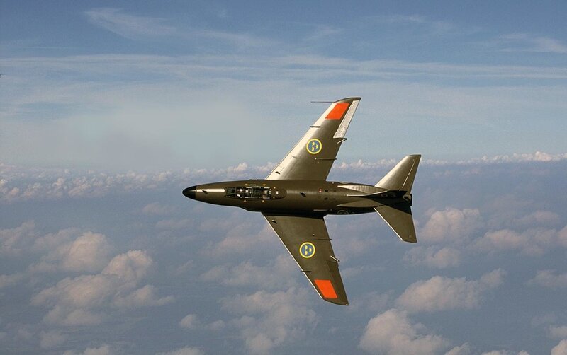 Military Jet in Flight — Blue, Serene